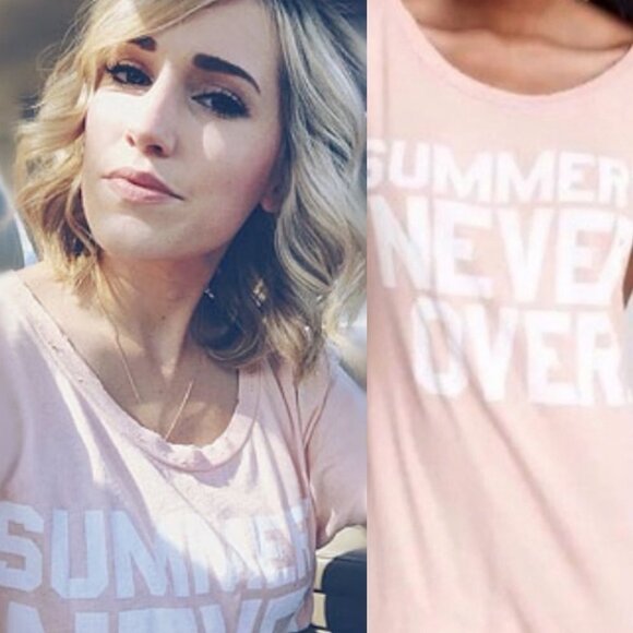 Wildfox Summers Never Over Pink Tee Graphic T-Shirt Size Small Cotton Top Crew S - Picture 1 of 13